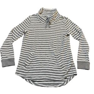 J.Crew Gray Striped Waffle Knit Mock Neck Pullover sweater woman’s size medium